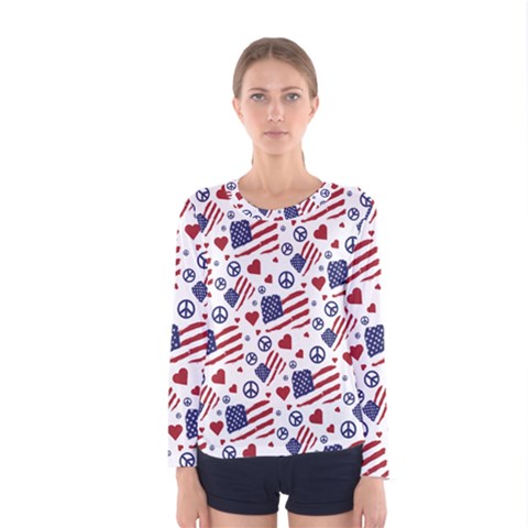 Peace Love America Icreate Women s Long Sleeve Tee by iCreate