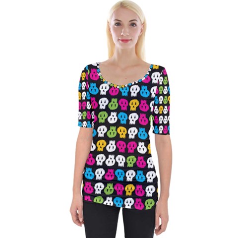 Pattern Painted Skulls Icreate Wide Neckline Tee by iCreate