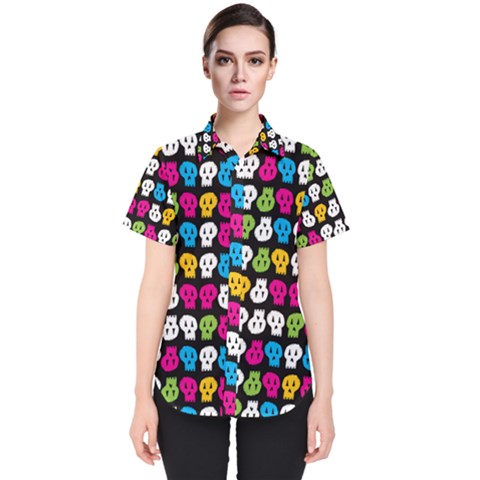 Pattern Painted Skulls Icreate Women s Short Sleeve Shirt by iCreate