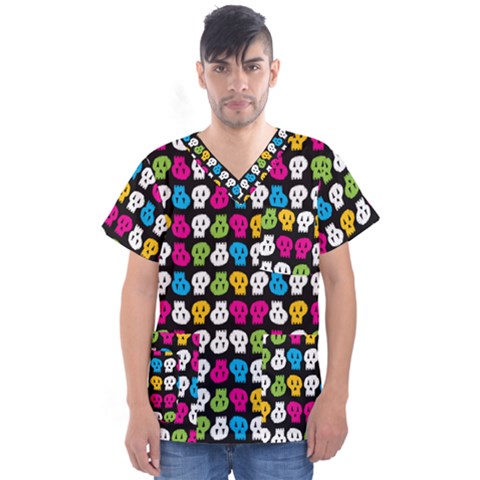 Pattern Painted Skulls Icreate Men s V-neck Scrub Top by iCreate