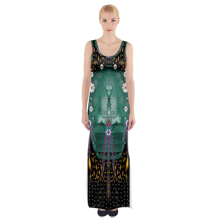 Temple Of Yoga In Light Peace And Human Namaste Style Maxi Thigh Split Dress