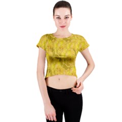 Summer Yellow Roses Dancing In The Season Crew Neck Crop Top by pepitasart