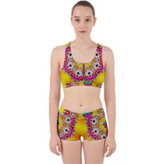 Fantasy Flower In Tones Work It Out Sports Bra Set