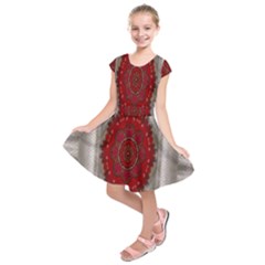 Strawberry  With Waffles And Fantasy Flowers In Harmony Kids  Short Sleeve Dress by pepitasart