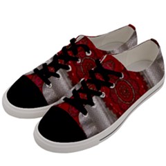 Strawberry  With Waffles And Fantasy Flowers In Harmony Men s Low Top Canvas Sneakers by pepitasart