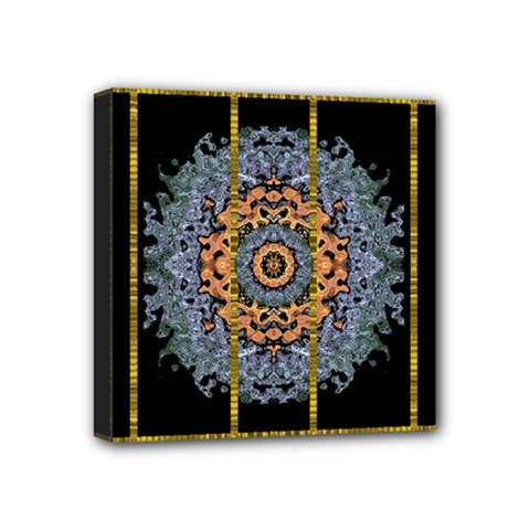 Blue Bloom Golden And Metal Mini Canvas 4  X 4 