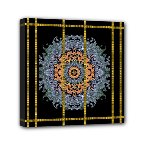 Blue Bloom Golden And Metal Mini Canvas 6  X 6  by pepitasart