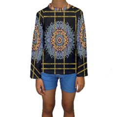 Blue Bloom Golden And Metal Kids  Long Sleeve Swimwear by pepitasart