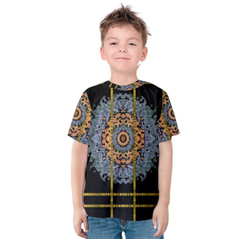 Blue Bloom Golden And Metal Kids  Cotton Tee by pepitasart