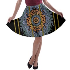 Blue Bloom Golden And Metal A-line Skater Skirt by pepitasart