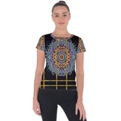 Blue Bloom Golden And Metal Short Sleeve Sports Top 