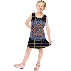 Blue Bloom Golden And Metal Kids  Tunic Dress by pepitasart