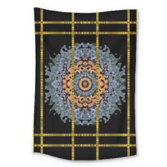 Blue Bloom Golden And Metal Large Tapestry by pepitasart