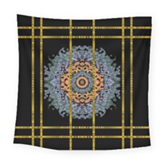 Blue Bloom Golden And Metal Square Tapestry (large) by pepitasart