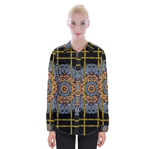 Blue Bloom Golden And Metal Womens Long Sleeve Shirt by pepitasart