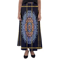 Blue Bloom Golden And Metal Flared Maxi Skirt by pepitasart