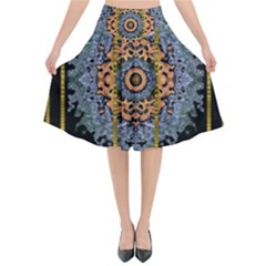 Blue Bloom Golden And Metal Flared Midi Skirt by pepitasart