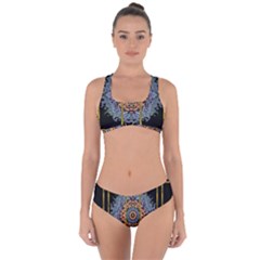 Blue Bloom Golden And Metal Criss Cross Bikini Set by pepitasart