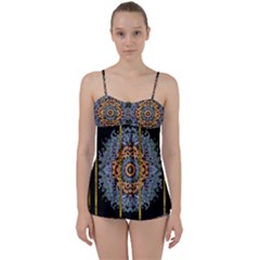 Blue Bloom Golden And Metal Babydoll Tankini Set by pepitasart