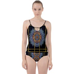 Blue Bloom Golden And Metal Cut Out Top Tankini Set