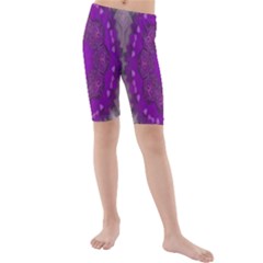 Fantasy-flowers In Harmony  In Lilac Kids  Mid Length Swim Shorts by pepitasart