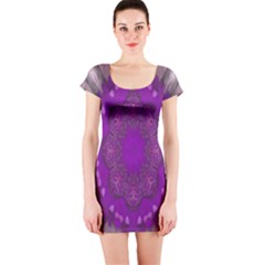 Fantasy-flowers In Harmony  In Lilac Short Sleeve Bodycon Dress by pepitasart