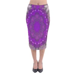 Fantasy-flowers In Harmony  In Lilac Velvet Midi Pencil Skirt by pepitasart