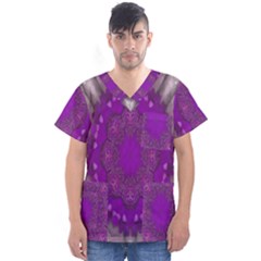 Fantasy-flowers In Harmony  In Lilac Men s V-neck Scrub Top