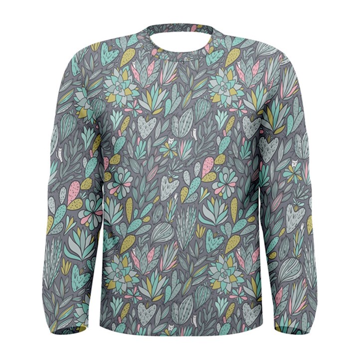 Cactus Pattern Green  Men s Long Sleeve Tee