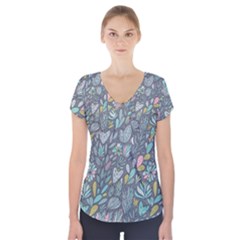 Cactus Pattern Green  Short Sleeve Front Detail Top by kostolom3000shop