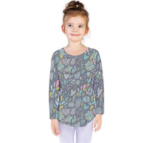 Cactus Pattern Green  Kids  Long Sleeve Tee by kostolom3000shop