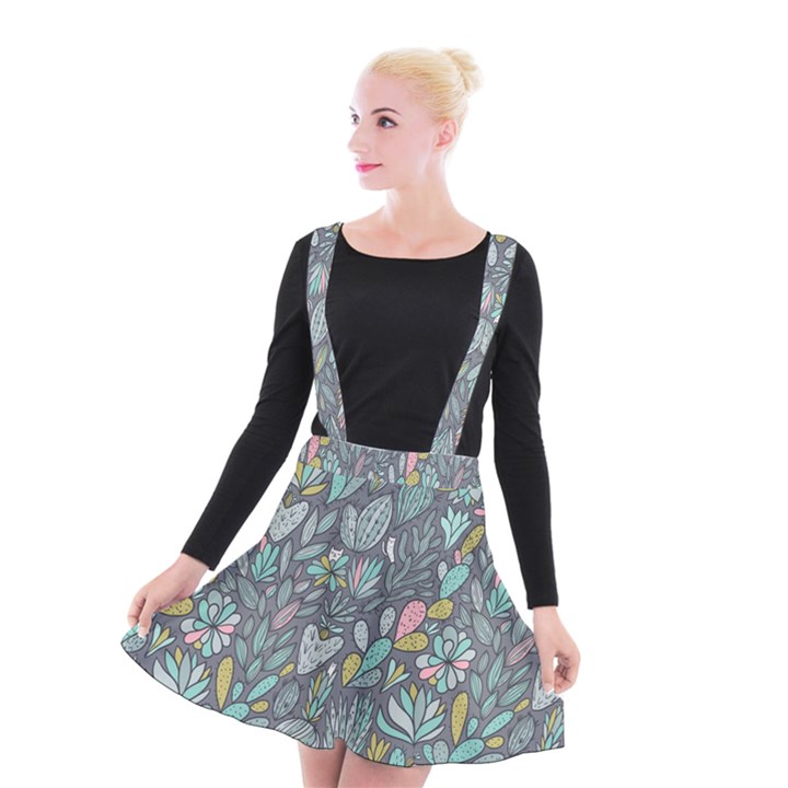 Cactus Pattern Green  Suspender Skater Skirt