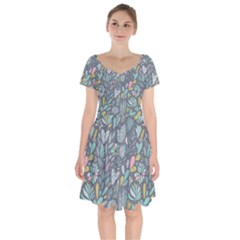 Cactus Pattern Green  Short Sleeve Bardot Dress