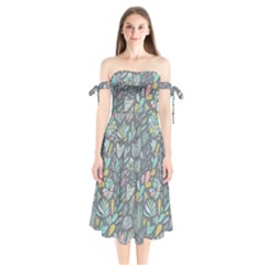 Cactus Pattern Green  Shoulder Tie Bardot Midi Dress by kostolom3000shop