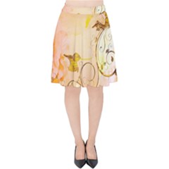 Wonderful Floral Design In Soft Colors Velvet High Waist Skirt