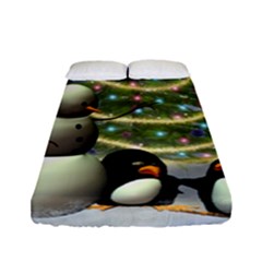 Funny Snowman With Penguin And Christmas Tree Fitted Sheet (full/ Double Size) by FantasyWorld7