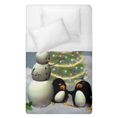 Funny Snowman With Penguin And Christmas Tree Duvet Cover (single Size) by FantasyWorld7