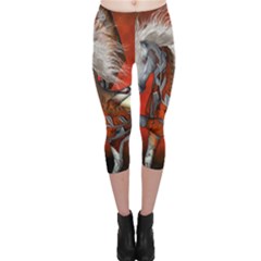 Awesome Steampunk Horse With Wings Capri Leggings  by FantasyWorld7