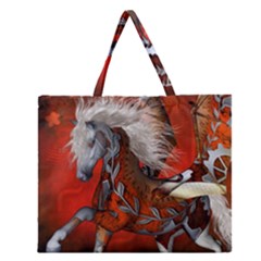 Awesome Steampunk Horse With Wings Zipper Large Tote Bag by FantasyWorld7