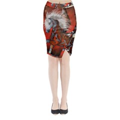 Awesome Steampunk Horse With Wings Midi Wrap Pencil Skirt