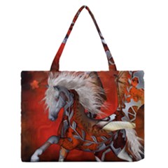 Awesome Steampunk Horse With Wings Zipper Medium Tote Bag by FantasyWorld7