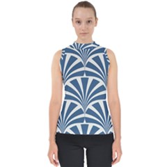 Teal,white,art Deco,pattern Shell Top