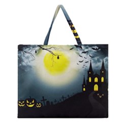 Halloween Landscape Zipper Large Tote Bag by Valentinaart