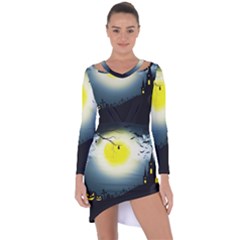 Halloween Landscape Asymmetric Cut-out Shift Dress