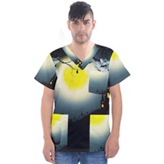 Halloween Landscape Men s V-neck Scrub Top