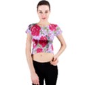 Shabby chic,pink,roses,polka dots Crew Neck Crop Top View1