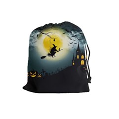 Halloween Landscape Drawstring Pouches (large)  by Valentinaart