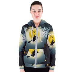 Halloween Landscape Women s Zipper Hoodie by Valentinaart