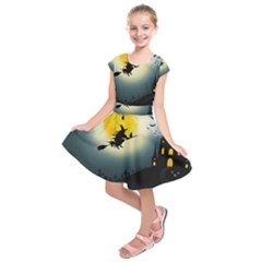 Halloween landscape Kids  Short Sleeve Dress