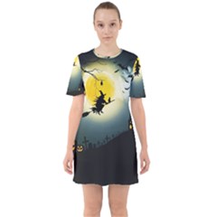 Halloween Landscape Sixties Short Sleeve Mini Dress